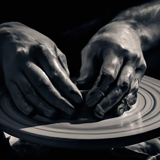 An image that captures the essence of "Eligens Materiam Rectam Tuam Sacculo Manuum" - a blog post exploring the intricate beauty of hands skillfully molding clay, forming elegant pottery pieces with precision and creativity
