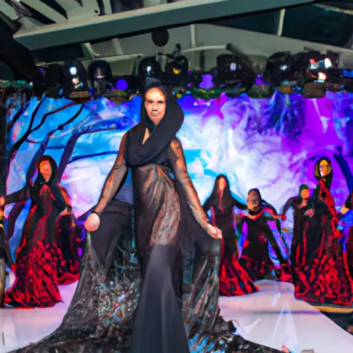 An image capturing the vibrant essence of the Explorans Modam Avant-Garde fashion show, where opulent and unconventional luxury intertwine with cutting-edge art, all converging into a mesmerizing spectacle during Fashion Week