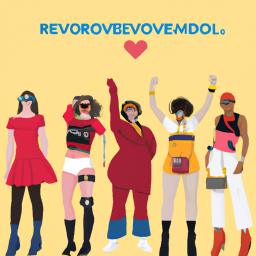 An image showcasing the accessible fashion revolution: a diverse group of people with different styles and body shapes confidently wearing Revolūtiō Modae Afferēbilis clothing, radiating self-expression, empowerment, and inclusivity